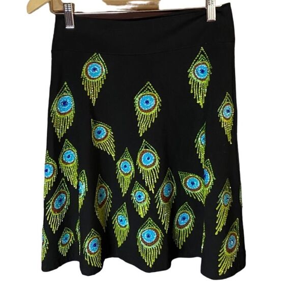 Designs by Naomi women’s vintage, black Beaded peacock skirt, size medium - Picture 2 of 4